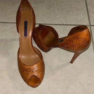 Ralph Lauren, purple label peeptoe embossed heels, size 9 $169